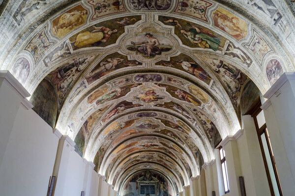 August 18, 2017: Sala Sisto V, in the monumental complex of San Lorenzo Maggiore of Napoli, Italy. The fresco represents the seven real virtues