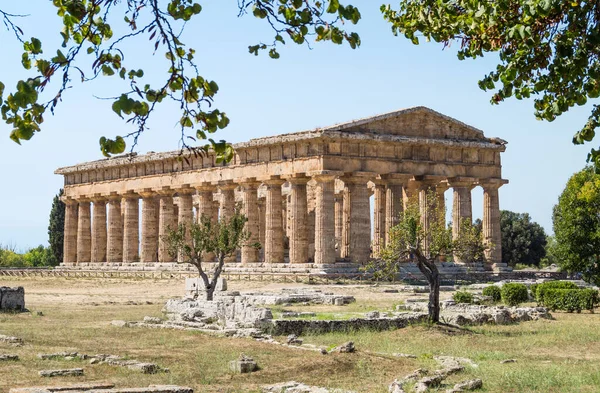 Klasický Řecký Chrám Ruiny Starověkého Města Paestum Cilento Itálie — Stock fotografie