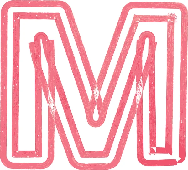 Písmeno M výkres s červenou značkou — Stockový vektor