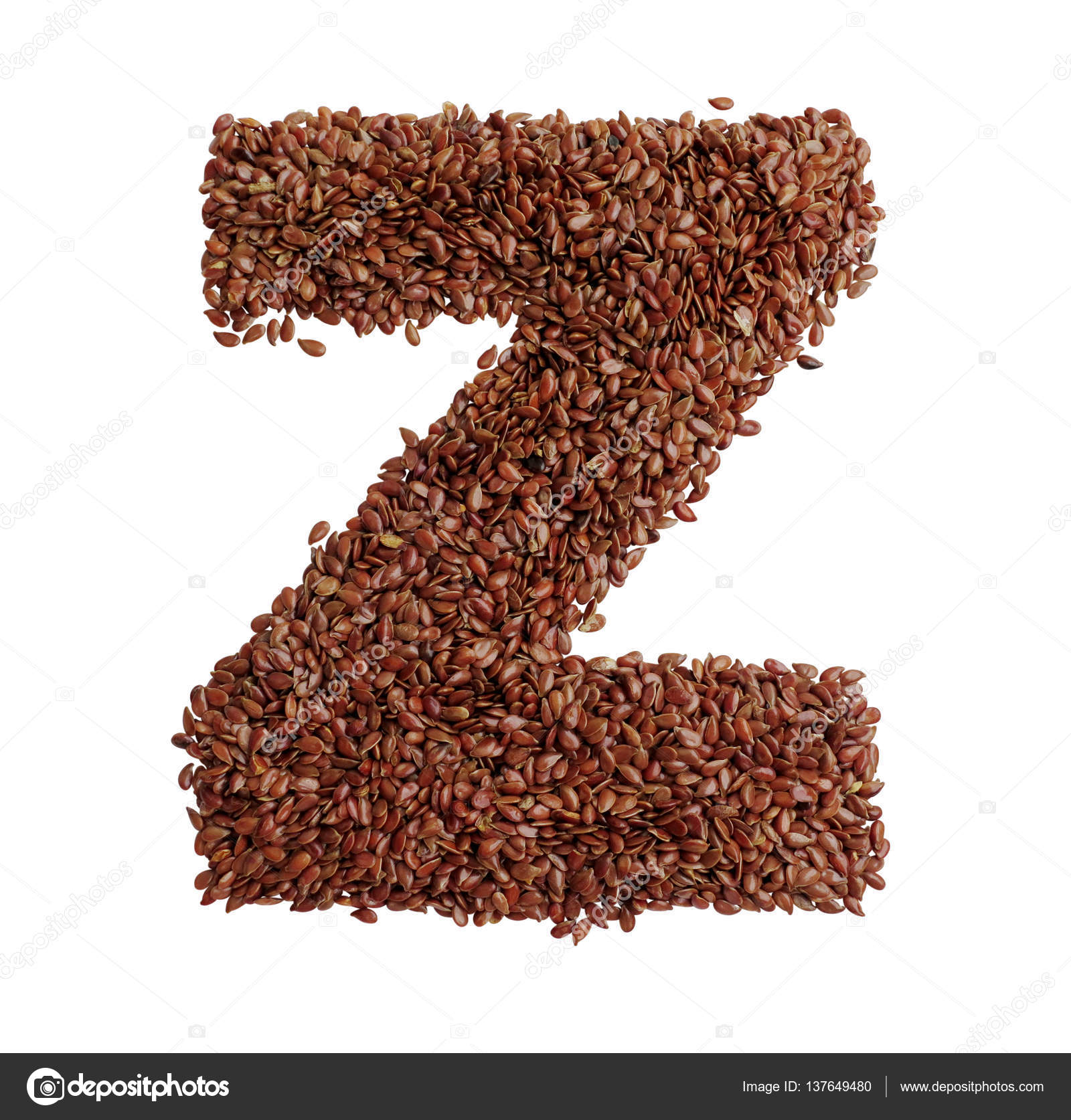 Letter Z made with Linseed also known as flaxseed isolated on wh ...