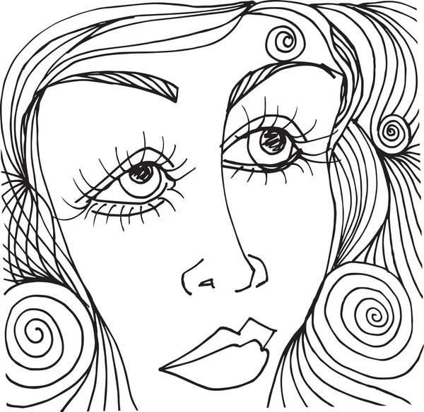 Schöne Frau Gesicht Illustration Skizze — Stockvektor