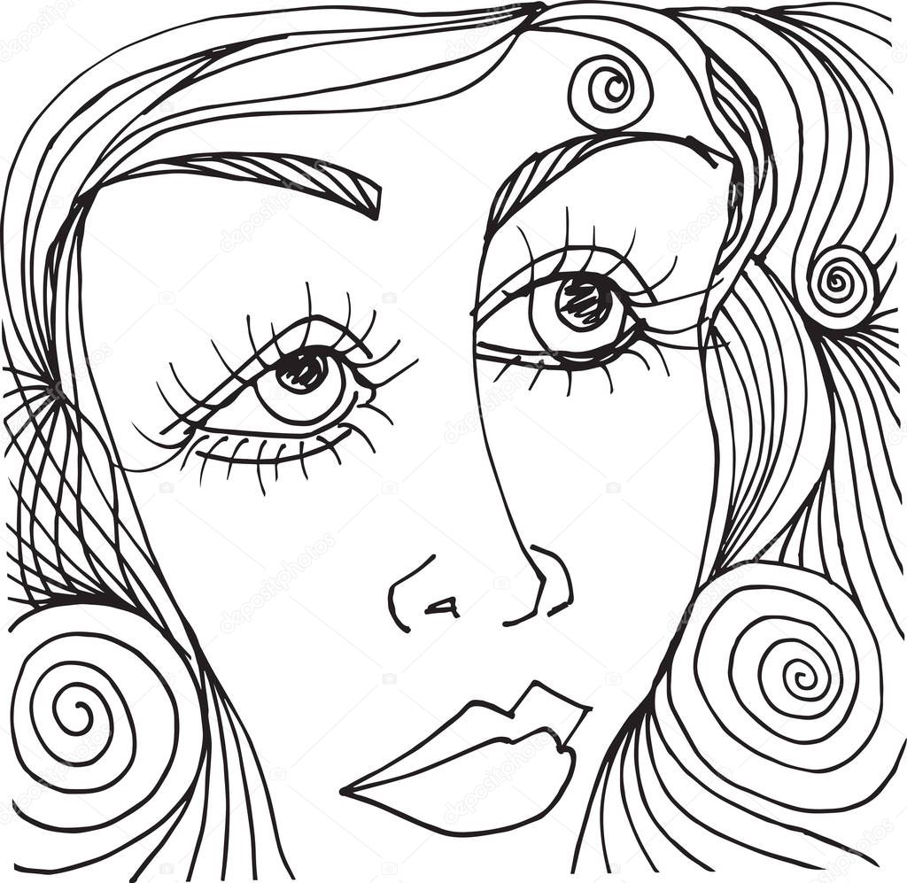 beautiful woman face illustration Sketch
