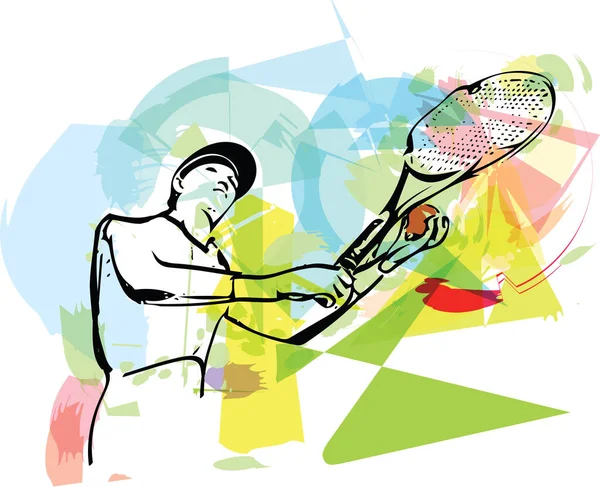 Bir adam tenis oyuncusu, hizmeti hizmet siluet çizimi — Stok Vektör