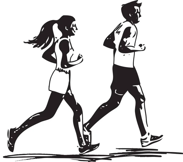 Joven pareja de fitness de hombre y mujer corriendo en el parque — Vector de stock
