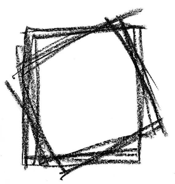 Vierkante shape die gemaakt met zwarte pastel crayon — Stockfoto