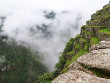 Teras ve eski evler Machu Picchu