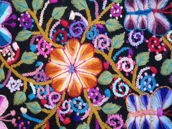 Mão peruana feito tecido de lã flor — Fotografia de Stock