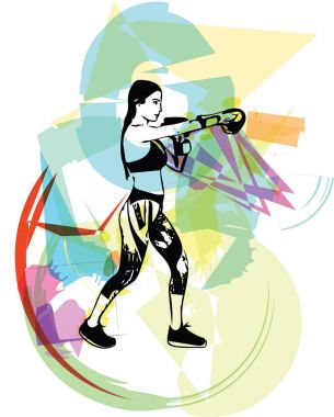 Boxing training woman in gym wear gloves clipart