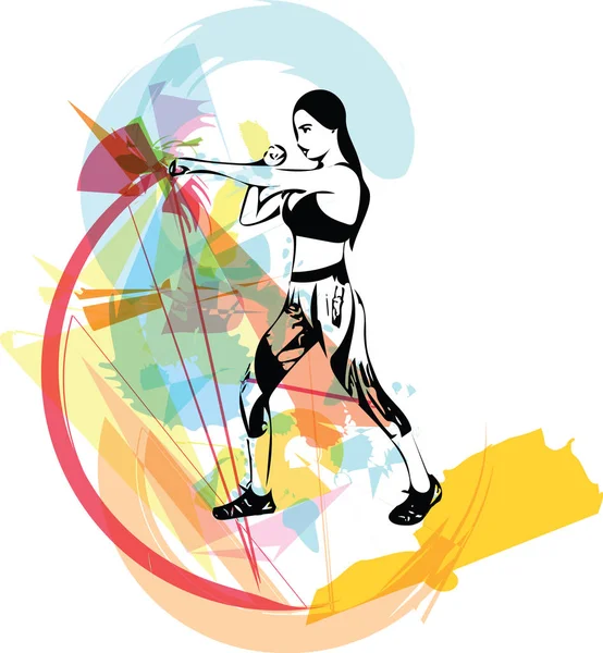 Πυγμαχία προπόνηση γυναίκα στο γυμναστήριο — Διανυσματικό Αρχείο