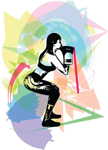 Boxing training woman in gym wear gloves — Stock Vector