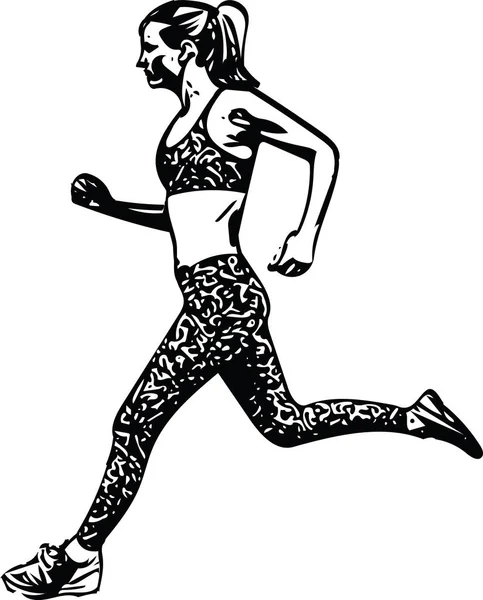 Dibujo de la silueta de mujer corriendo — Vector de stock