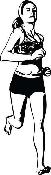 Dibujo de la silueta de mujer corriendo — Vector de stock