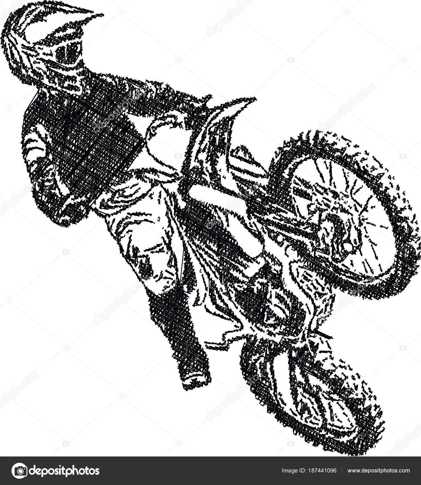 Ilustração monocromática do logotipo do piloto de moto de enduro