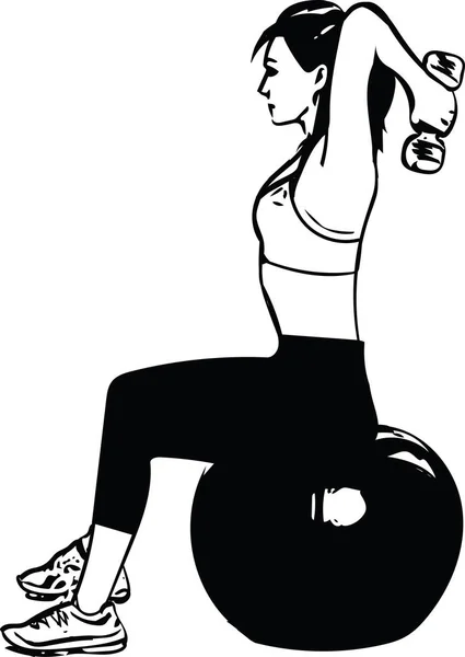 Forme jeune femme en vêtements de sport montrant pilates exercices avec bal — Image vectorielle