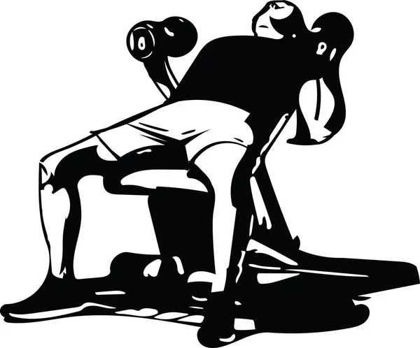 Uomo con bilanciere facendo squat in palestra — Vettoriale Stock
