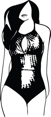 Drawing of Fashion portrait of beautiful woman in sexy swimwear