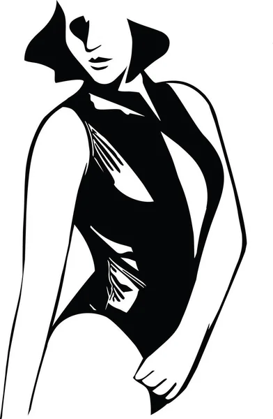Dessin de mode portrait de belle femme en maillots de bain sexy — Image vectorielle
