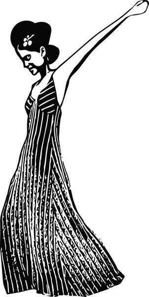 Disegno di moda ritratto di bella donna in abito alla moda — Vettoriale Stock