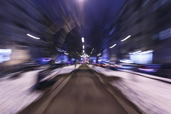 Nacht straat in het vervagen, effect Stockfoto
