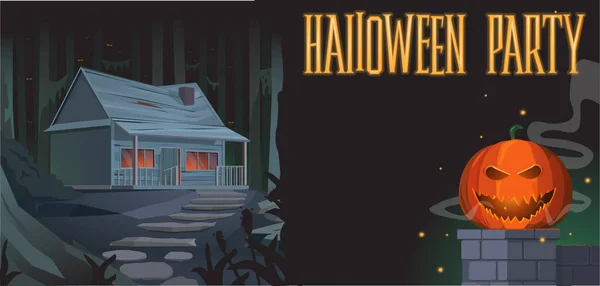 Ilustración vectorial de Halloween, casa abandonada, calabaza . — Vector de stock