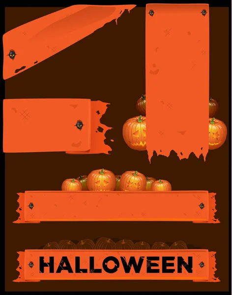 Calabaza de halloween naranja y cinta, cinta, etiqueta — Vector de stock