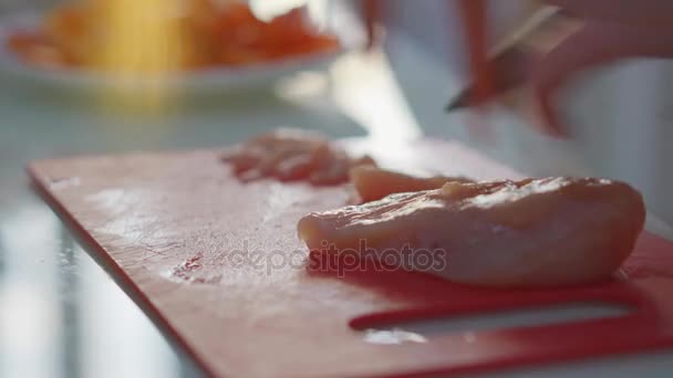 Filete de pollo crudo fresco salado — Vídeos de Stock