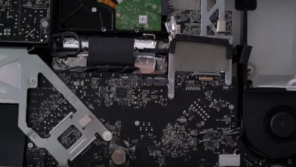 Computador Placa Close Reparação Computador Desmontado — Vídeo de Stock