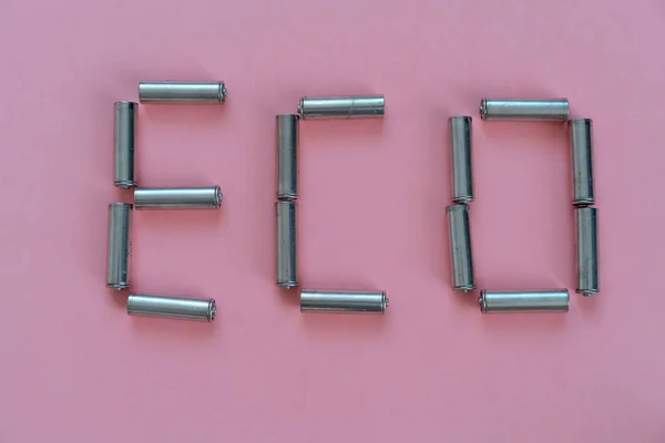 Λέξη Eco Που Ορίζονται Από Τις Χρησιμοποιημένες Μπαταρίες — Φωτογραφία Αρχείου