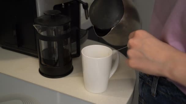 Girl Pouring Tea Mug Tea Bag Close — Stock Video
