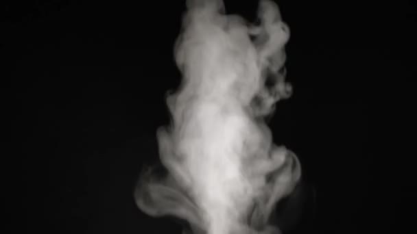 Ένα Ρεύμα Λευκού Ατμού Καπνού Από Κοντά Μαύρο Φόντο — Αρχείο Βίντεο