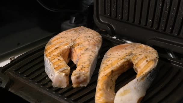 Salmon Steaks Grilled Closeup — Stock Video