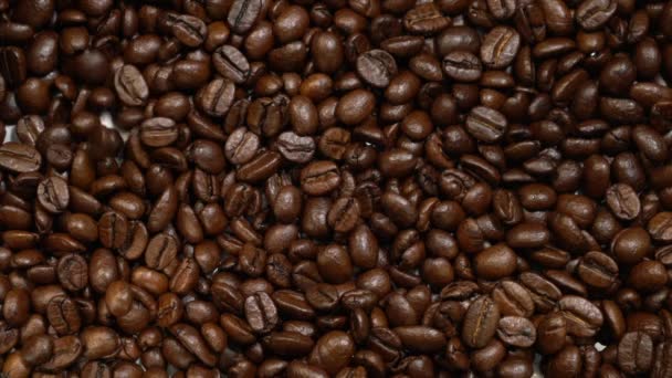Närbild Rostade Kaffebönor Hälls — Stockvideo