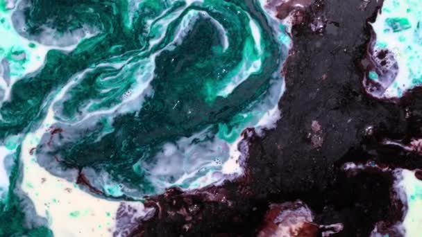 Modèle Abstrait Marbre Couleurs Mélangées Liquides Miscibles Turquoise Blanche Bordeaux — Video