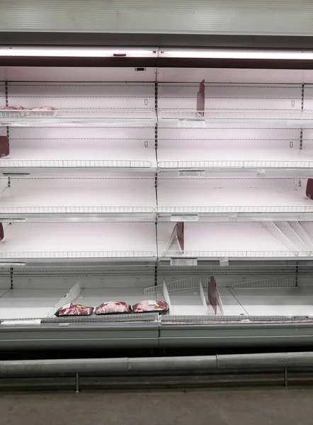 Empty counters in a grocery store.