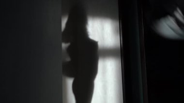 Duvardaki ışıkta çıplak seksi bir kadının bulanık gölgesi..