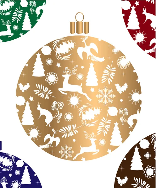 Décoration de Noël vectorielle de boules de Noël, flocons de neige, animaux, étoiles. Pour cartes de design et invitations . — Image vectorielle