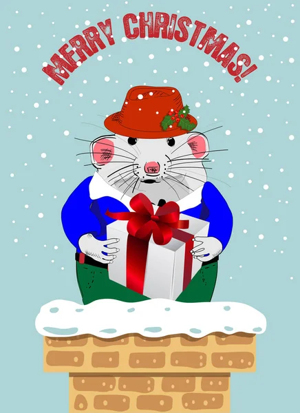 Illustration de Noël avec une souris avec des cadeaux. Pour la conception de cartes postales et d'affiches . — Image vectorielle