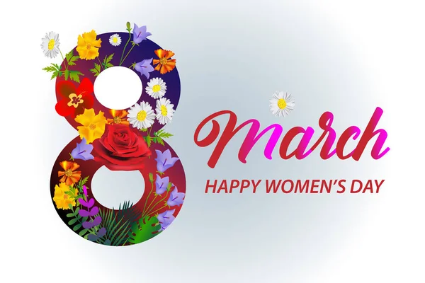 Banner pro Mezinárodní den žen. Leták pro 8. března s výzdobou květin. — Stockový vektor