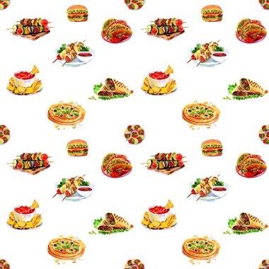 Suluboya dikişsiz fast food. Menüler ve posterler için