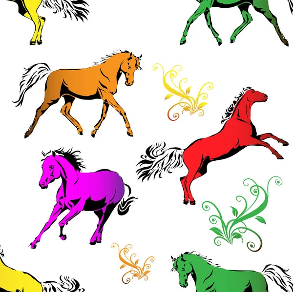 矢量无缝背景与美丽的彩色马 设计明信片 塔克尼及其他 — 图库矢量图片