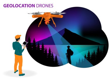 Drone veya quadcopter geolocation için. Drone fly manzara üzerinde ve kayıp için arama yapar. Drone dizüstü bilgisayar üzerinden kontrol eller.