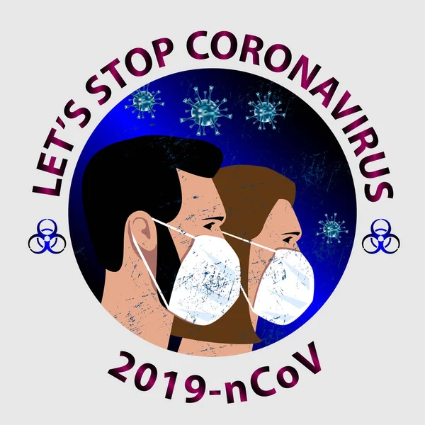 Persone Mascherate Proteggono Dalle Infezioni Fermiamo Caranvirus Batteri Coronavirus — Vettoriale Stock