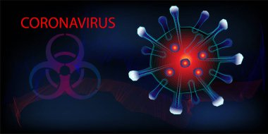 Fütürist bir arka planda Coronavirus. Ölümcül bir virüs türü şiddetli Sars hastalığına (Şiddetli Akut Solunum Sendromu) neden olur. 3d koronavirüs bakterisi.