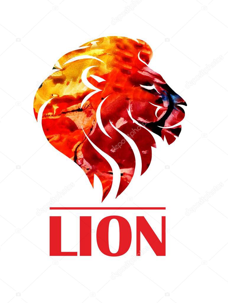 Watercolor silhouette of a lion. Logo for cards and illustrations.