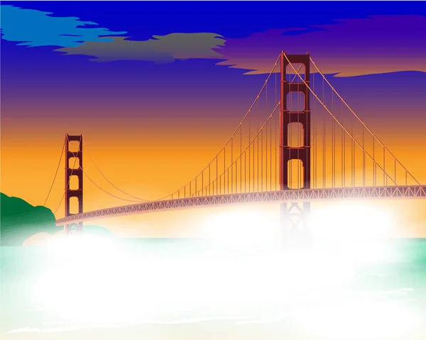 Şafakta Sisli Bir Köprüde Golden Gate Köprüsü San Francisco California — Stok Vektör