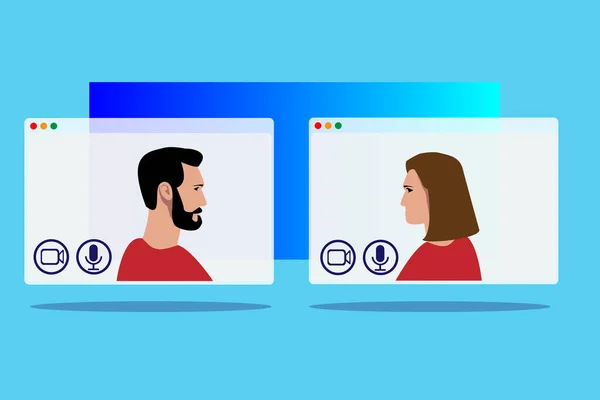 Conférence Par Vidéoconférence Travail Domicile Distanciation Sociale Discussion Affaires Pour — Image vectorielle