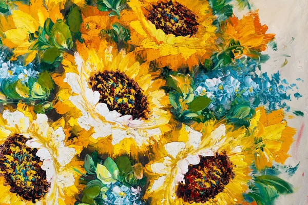 Colorful Fragment of Flowers Bouquet Oil Painting