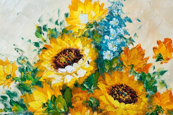 Colorful Fragment of Flowers Bouquet Oil Painting Royalty Free Stock Images