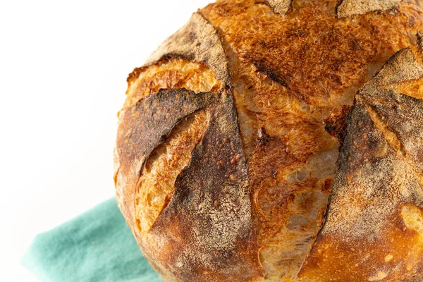 Macro Shot Homemade Baked Loaf Artisan White Sourdough Bread Isolated — Stock Photo, Image