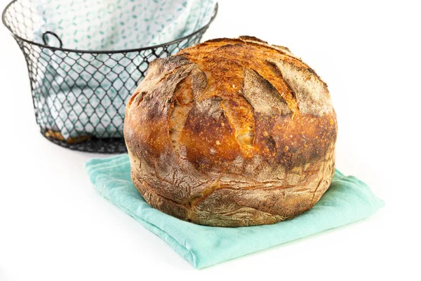 Homemade Baked Loaf Artisan White Sourdough Bread Isolated White — Stock Photo, Image